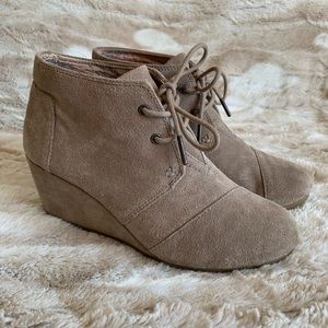 TOMS Desert Taupe Suede Wedge Booties